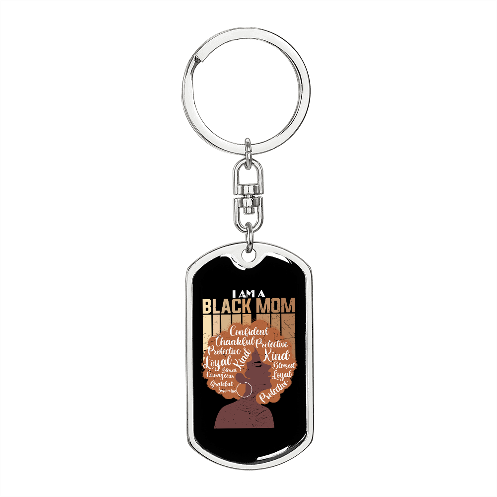 Black Mom Keychain Stainless Steel or 18k Gold Dog Tag Keyring-Express Your Love Gifts