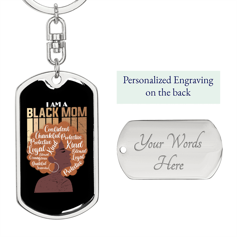 Black Mom Keychain Stainless Steel or 18k Gold Dog Tag Keyring-Express Your Love Gifts