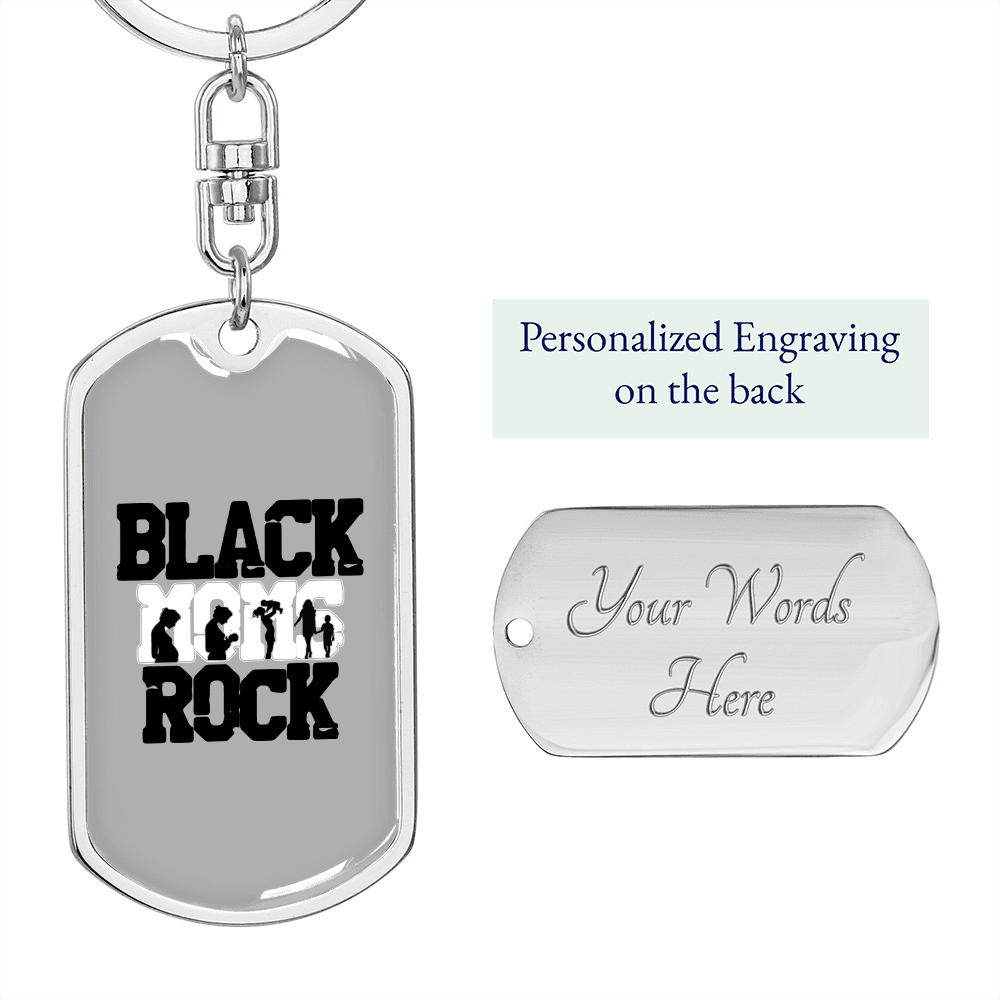 Black Moms Rocks Keychain Stainless Steel or 18k Gold Dog Tag Keyring-Express Your Love Gifts