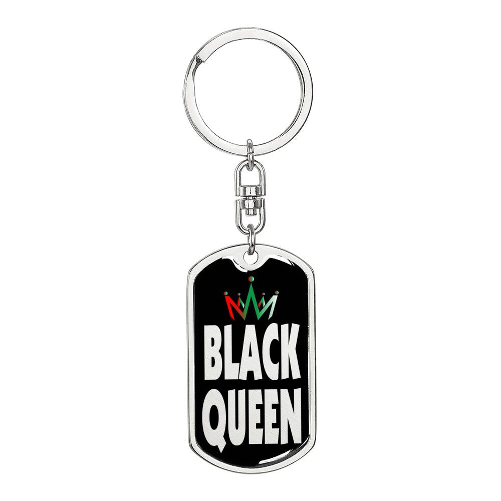 Black Queen Dog Tag Pendant Keychain Stainless Steel or 18k Gold-Express Your Love Gifts