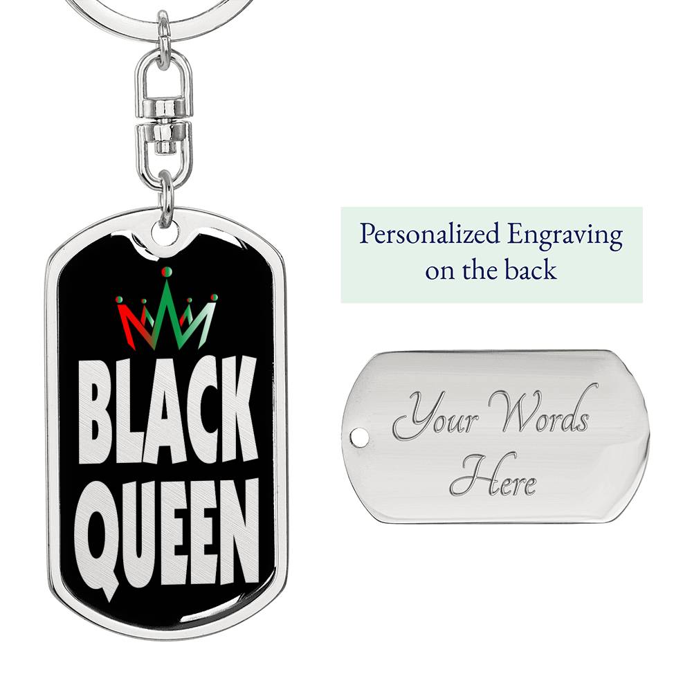 Black Queen Dog Tag Pendant Keychain Stainless Steel or 18k Gold-Express Your Love Gifts