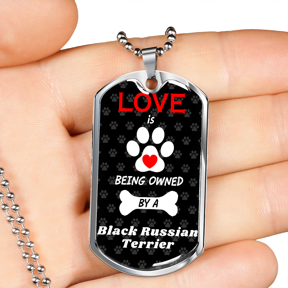 Black Russian Terrier Love Is Stainless Steel or 18k Gold Dog Tag 24" Chain-Express Your Love Gifts