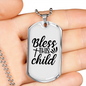 Bless This Child Cross Necklace Stainless Steel or 18k Gold Dog Tag 24" Chain-Express Your Love Gifts