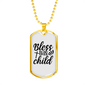Bless This Child Cross Necklace Stainless Steel or 18k Gold Dog Tag 24" Chain-Express Your Love Gifts