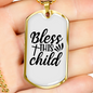 Bless This Child Cross Necklace Stainless Steel or 18k Gold Dog Tag 24" Chain-Express Your Love Gifts