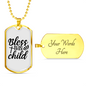 Bless This Child Cross Necklace Stainless Steel or 18k Gold Dog Tag 24" Chain-Express Your Love Gifts