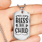 Bless This Child Necklace Stainless Steel or 18k Gold Dog Tag 24" Chain-Express Your Love Gifts