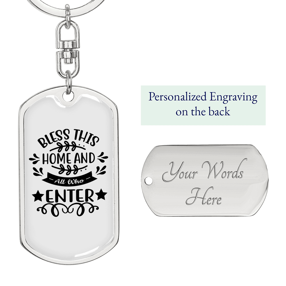 Bless This Home Keychain Stainless Steel or 18k Gold Dog Tag Keyring-Express Your Love Gifts