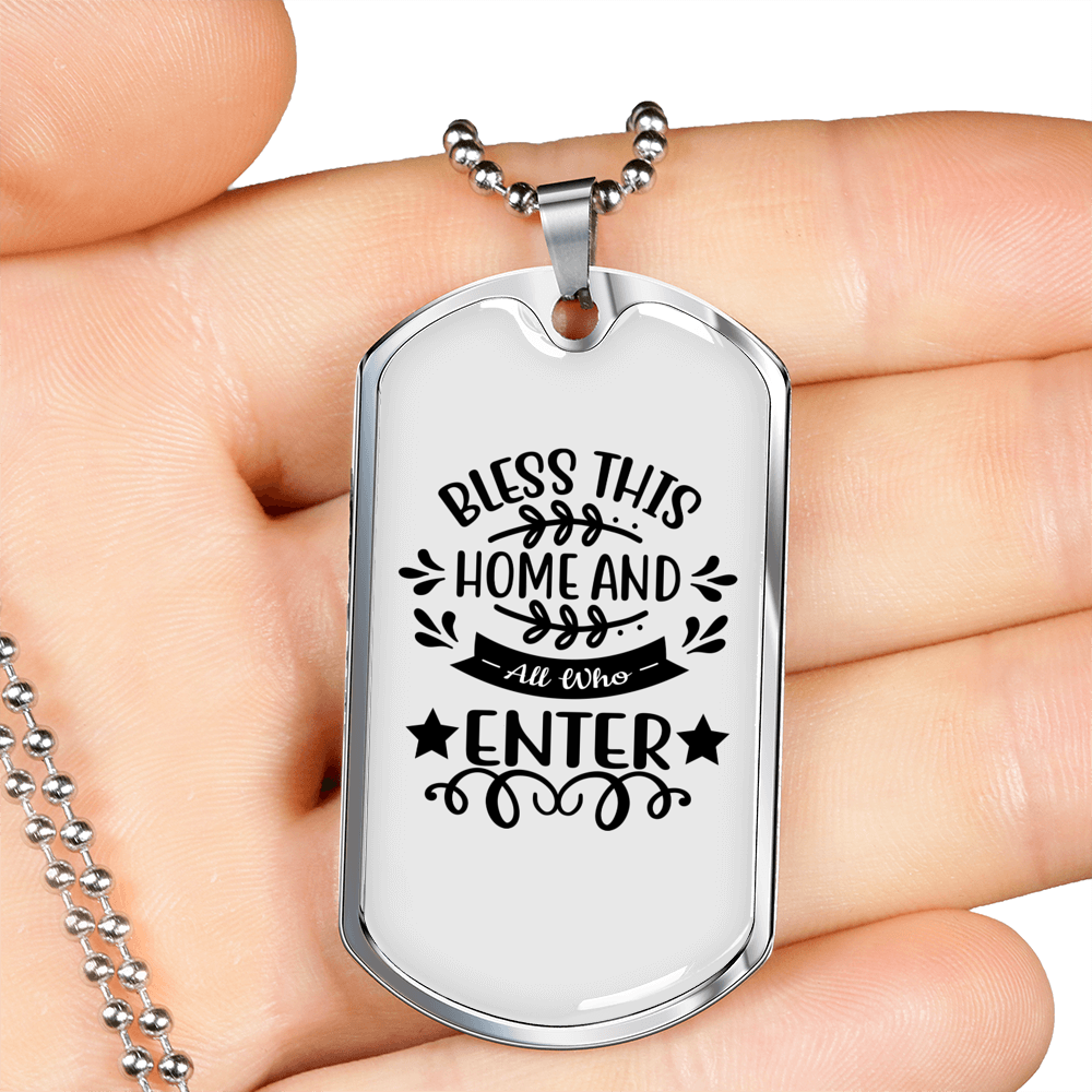 Bless This Home Necklace Stainless Steel or 18k Gold Dog Tag 24" Chain-Express Your Love Gifts