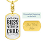 Bless This Keychain Stainless Steel or 18k Gold Dog Tag Keyring-Express Your Love Gifts