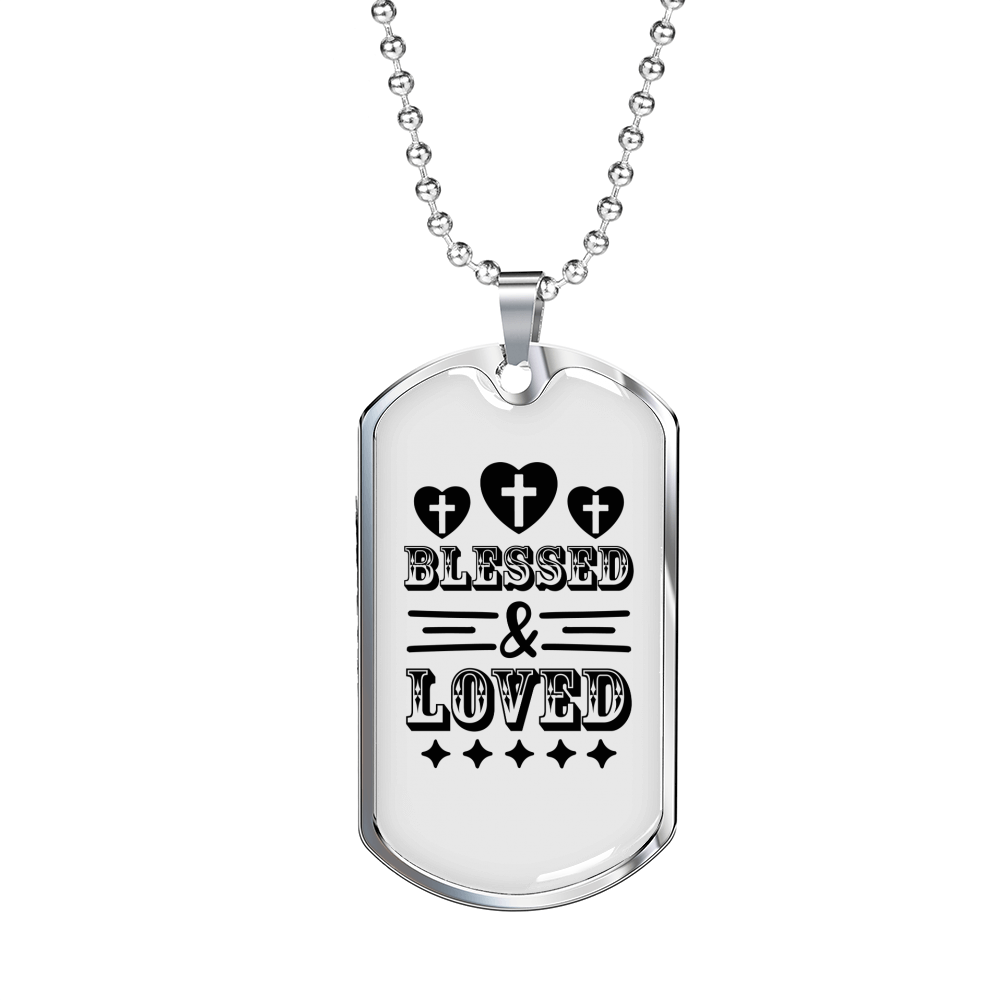 Blessed And Loved Cross Necklace Stainless Steel or 18k Gold Dog Tag 24" Chain-Express Your Love Gifts