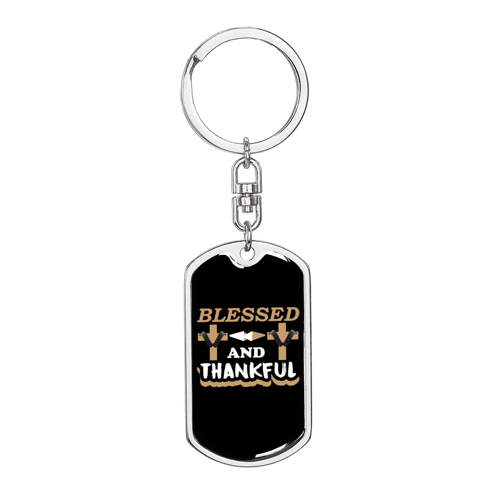 Blessed And Thankful Keychain Stainless Steel or 18k Gold Dog Tag Keyring-Express Your Love Gifts