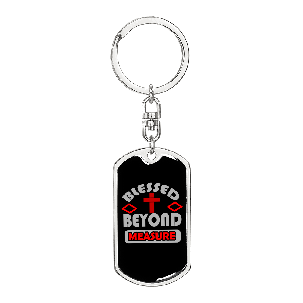 Blessed Beyond Keychain Stainless Steel or 18k Gold Dog Tag Keyring-Express Your Love Gifts