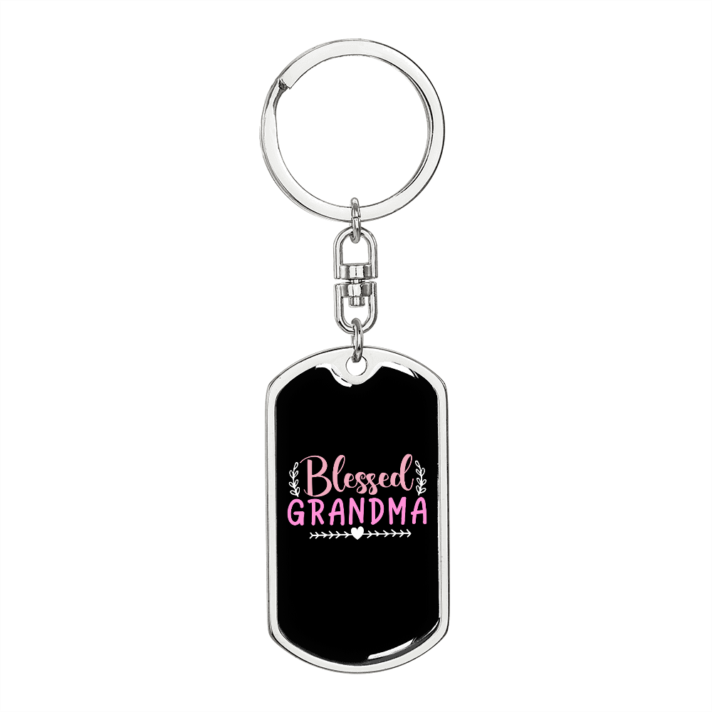 Blessed Grandma Color Mom Keychain Stainless Steel or 18k Gold Dog Tag Keyring-Express Your Love Gifts