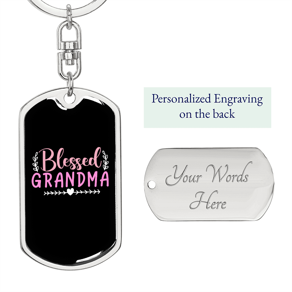 Blessed Grandma Color Mom Keychain Stainless Steel or 18k Gold Dog Tag Keyring-Express Your Love Gifts