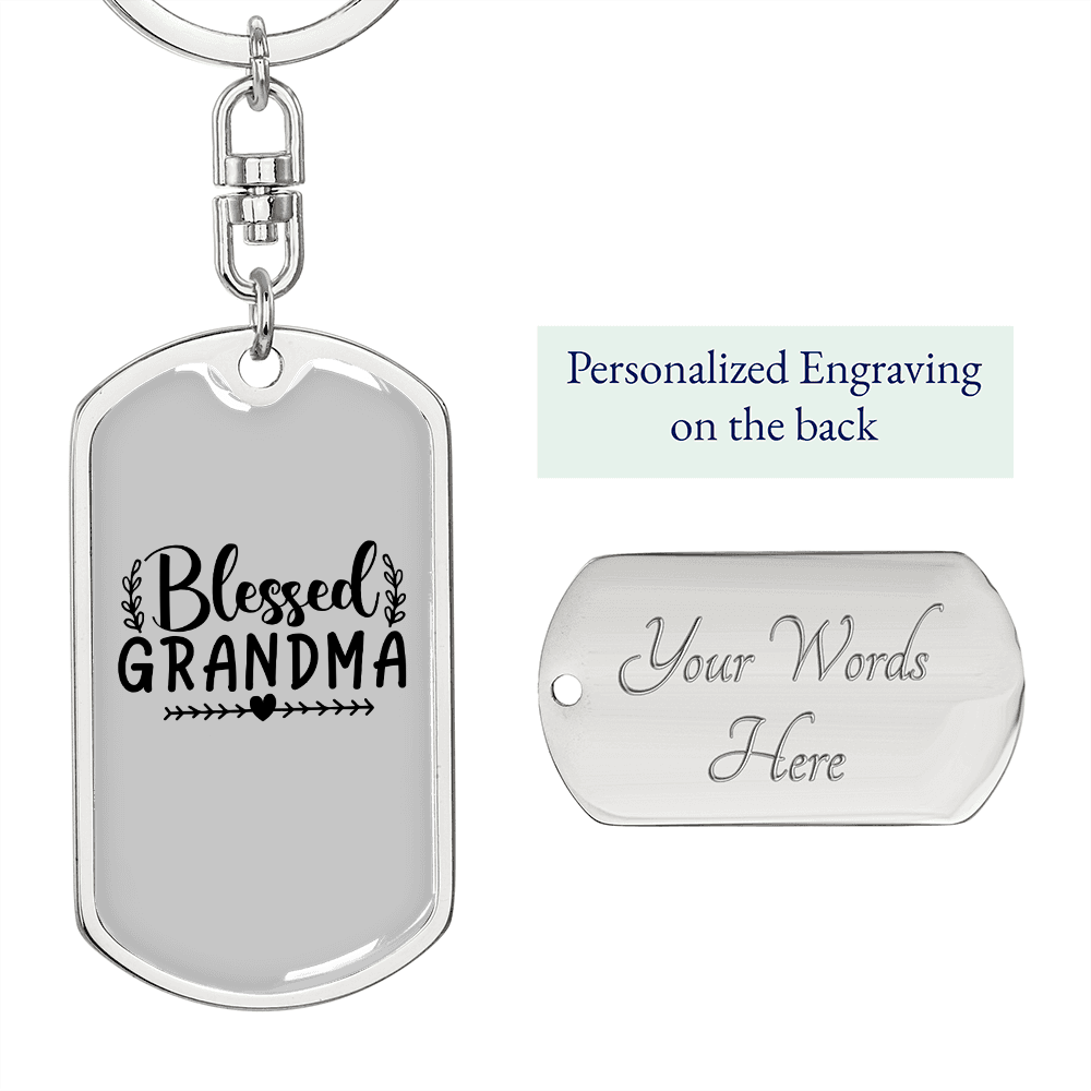 Blessed Grandma Mom Keychain Stainless Steel or 18k Gold Dog Tag Keyring-Express Your Love Gifts