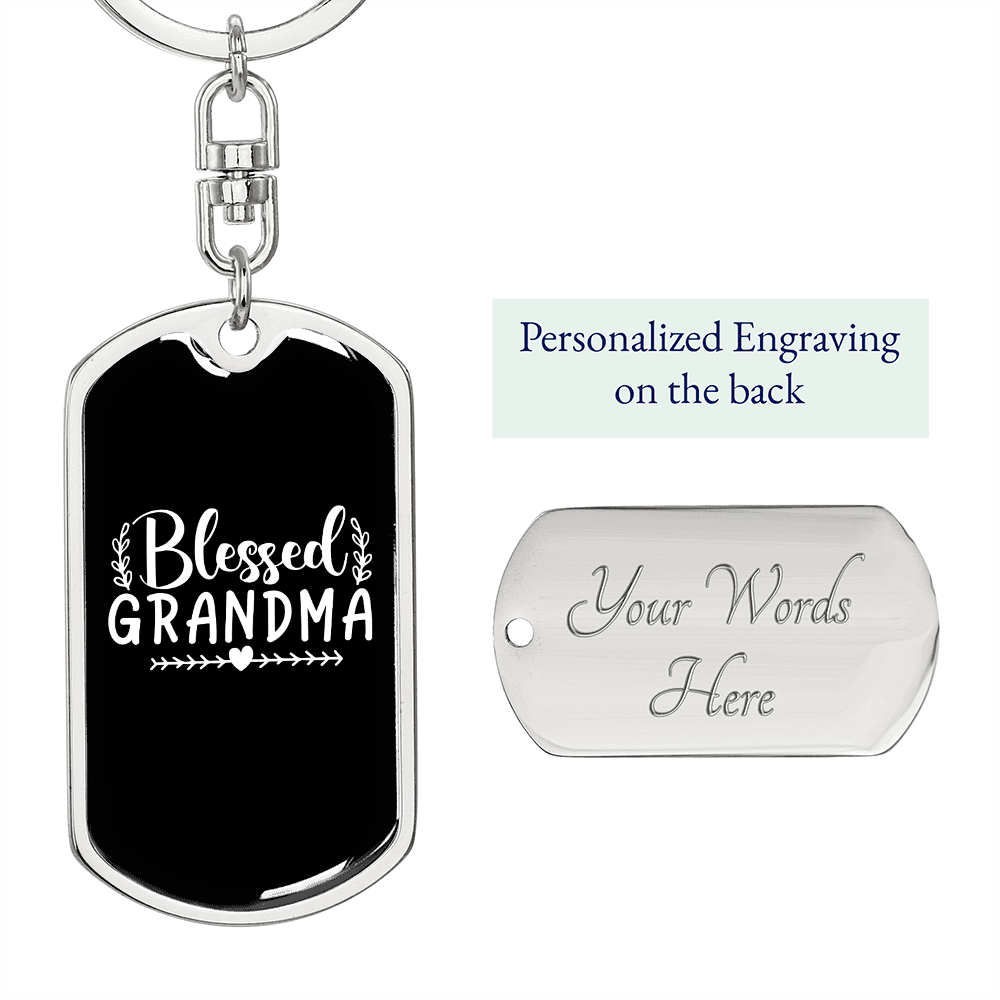 Blessed Grandma White Mom Keychain Stainless Steel or 18k Gold Dog Tag Keyring-Express Your Love Gifts