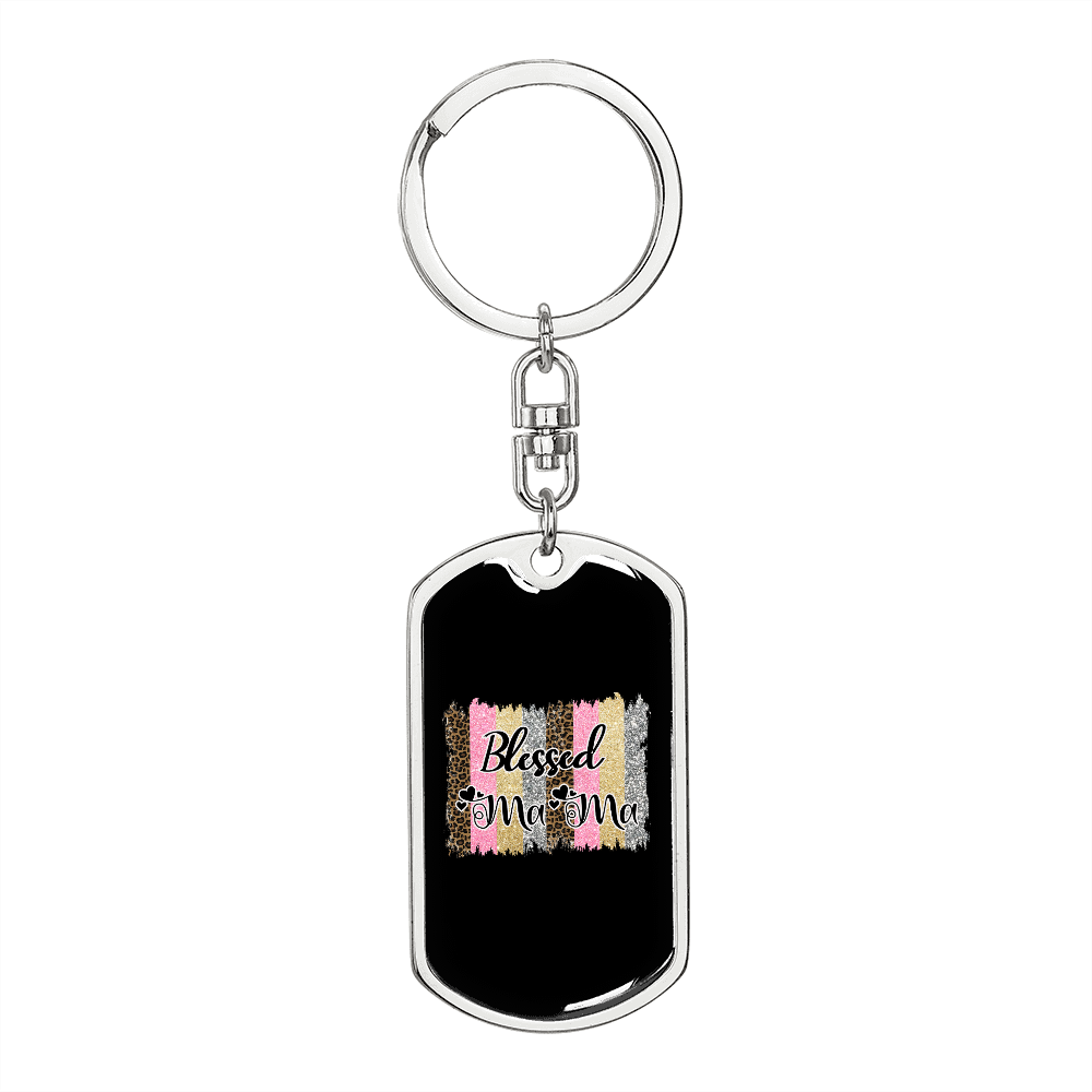 Blessed Mama Colors Mom Keychain Stainless Steel or 18k Gold Dog Tag Keyring-Express Your Love Gifts