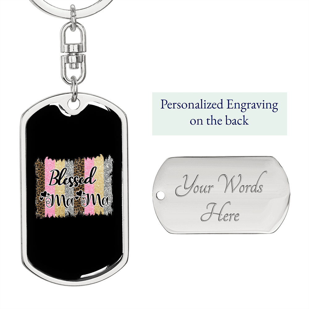 Blessed Mama Colors Mom Keychain Stainless Steel or 18k Gold Dog Tag Keyring-Express Your Love Gifts