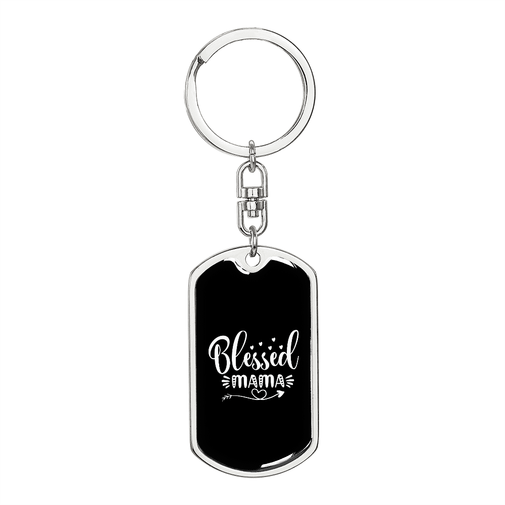 Blessed Mama Mom Keychain Stainless Steel or 18k Gold Dog Tag Keyring-Express Your Love Gifts