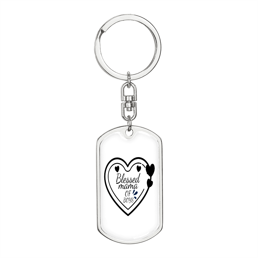 Blessed Mama of Boys Mom Keychain Stainless Steel or 18k Gold Dog Tag Keyring-Express Your Love Gifts