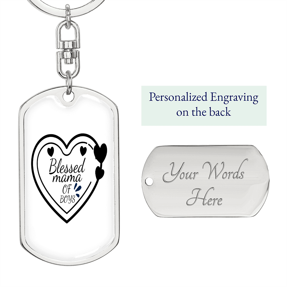 Blessed Mama of Boys Mom Keychain Stainless Steel or 18k Gold Dog Tag Keyring-Express Your Love Gifts