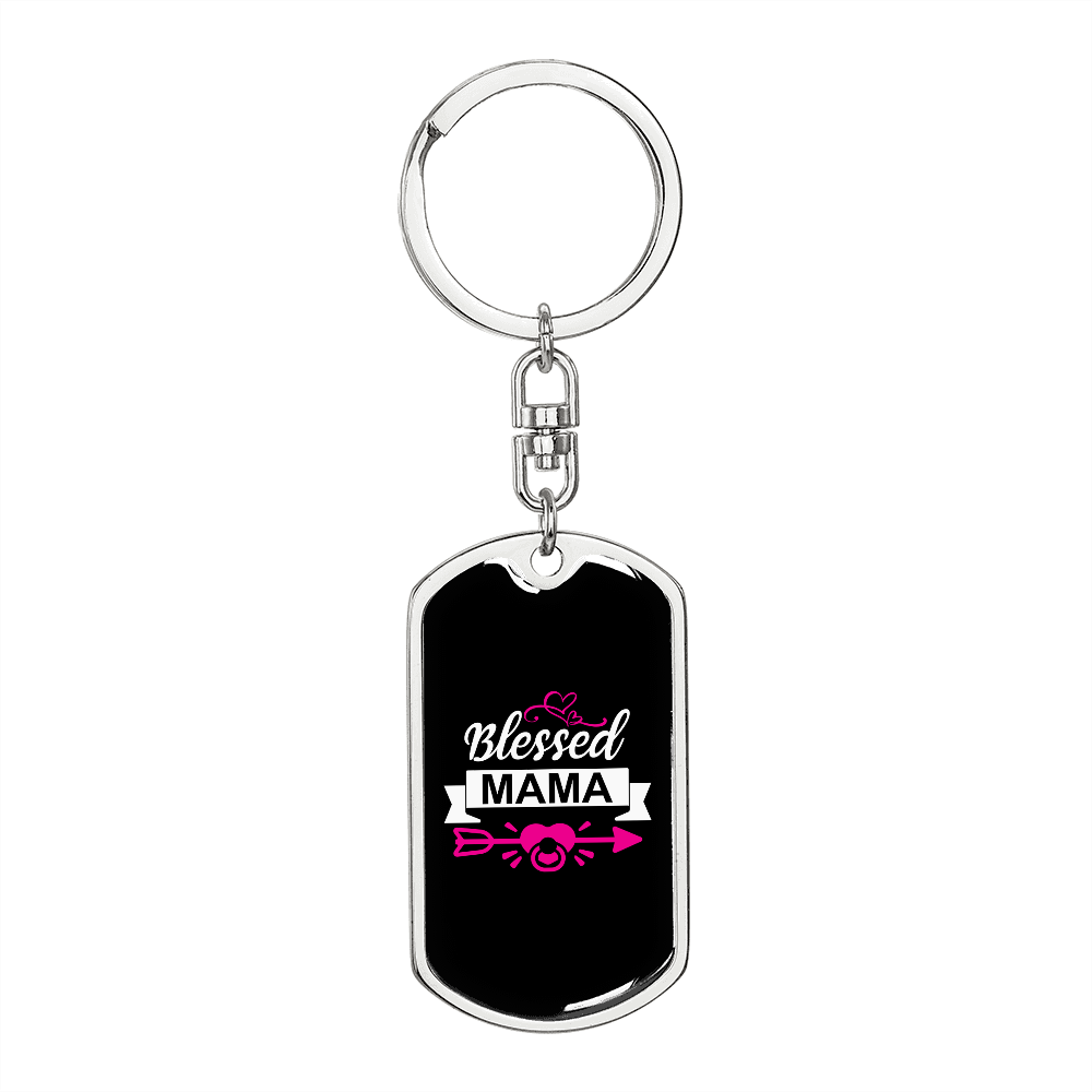 Blessed Mama Pink Arrow Mom Keychain Stainless Steel or 18k Gold Dog Tag Keyring-Express Your Love Gifts