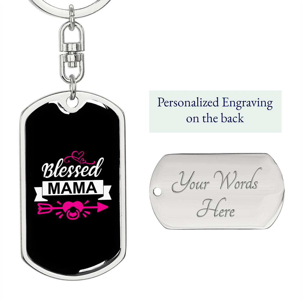 Blessed Mama Pink Arrow Mom Keychain Stainless Steel or 18k Gold Dog Tag Keyring-Express Your Love Gifts