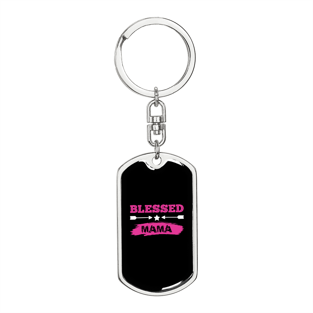 Blessed Mama Pink Mom Keychain Stainless Steel or 18k Gold Dog Tag Keyring-Express Your Love Gifts