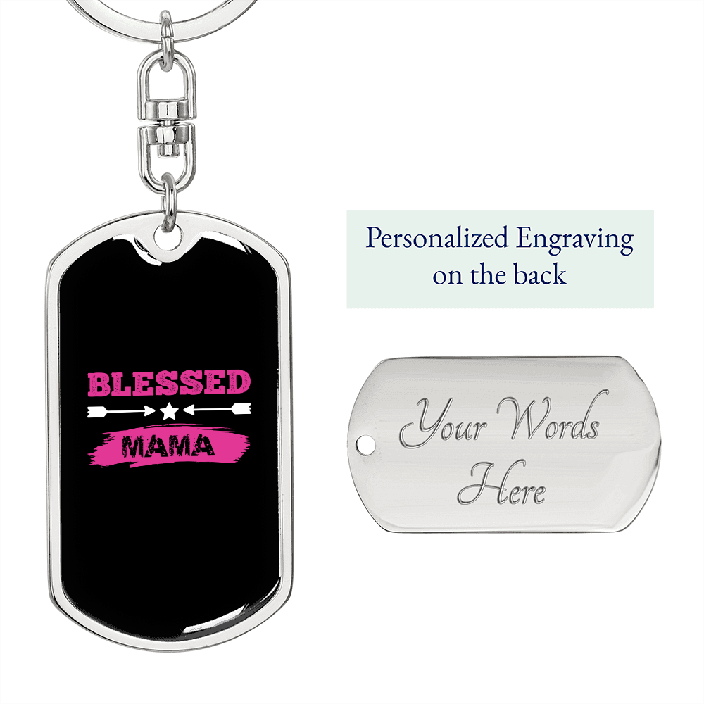 Blessed Mama Pink Mom Keychain Stainless Steel or 18k Gold Dog Tag Keyring-Express Your Love Gifts