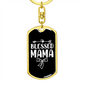 Blessed Mama Ribbon Mom Keychain Stainless Steel or 18k Gold Dog Tag Keyring-Express Your Love Gifts