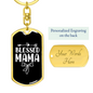 Blessed Mama Ribbon Mom Keychain Stainless Steel or 18k Gold Dog Tag Keyring-Express Your Love Gifts