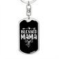 Blessed Mama Ribbon Mom Keychain Stainless Steel or 18k Gold Dog Tag Keyring-Express Your Love Gifts
