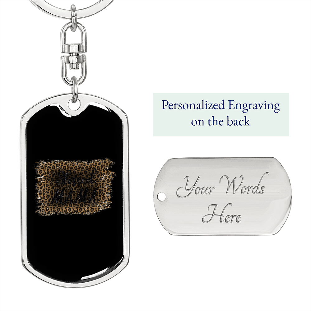 Blessed Mama Tiger Mom Keychain Stainless Steel or 18k Gold Dog Tag Keyring-Express Your Love Gifts