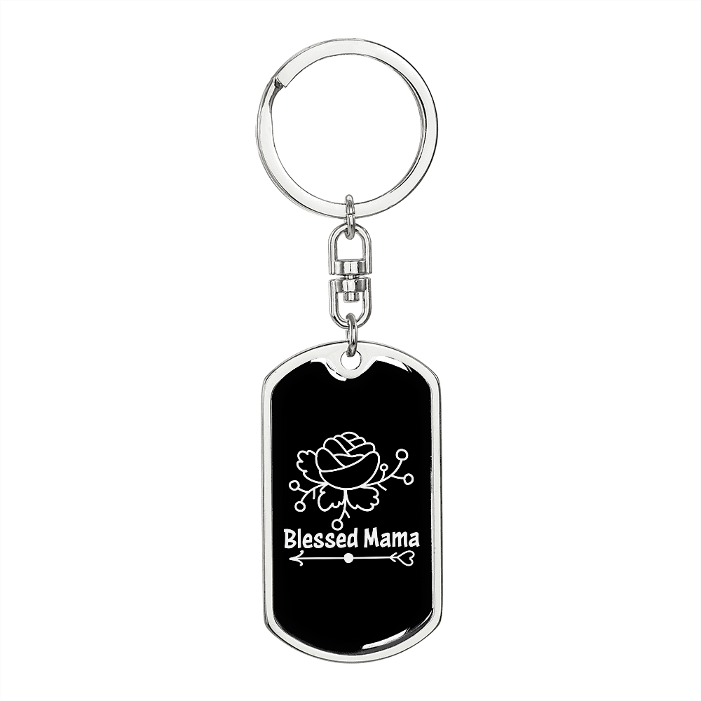 Blessed Mama White Mom Keychain Stainless Steel or 18k Gold Dog Tag Keyring-Express Your Love Gifts