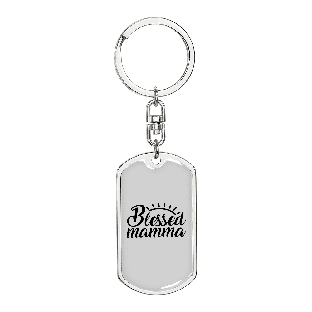 Blessed Mamma Mom Keychain Stainless Steel or 18k Gold Dog Tag Keyring-Express Your Love Gifts