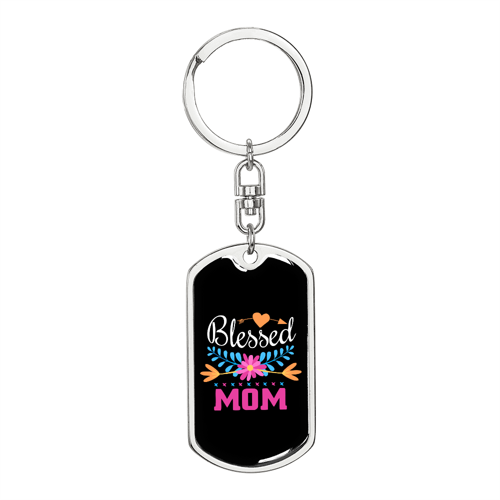 Blessed Mom Colors Keychain Stainless Steel or 18k Gold Dog Tag Keyring-Express Your Love Gifts