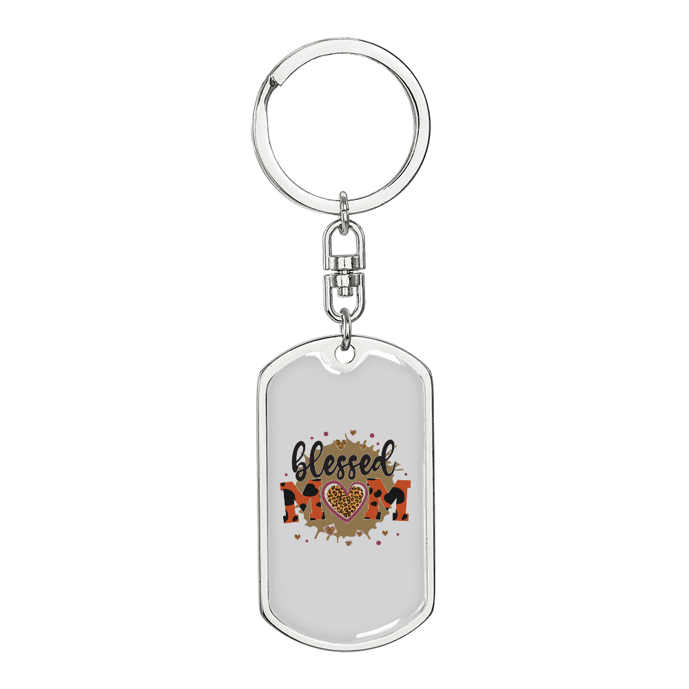 Blessed Mom Heart Keychain Stainless Steel or 18k Gold Dog Tag Keyring-Express Your Love Gifts