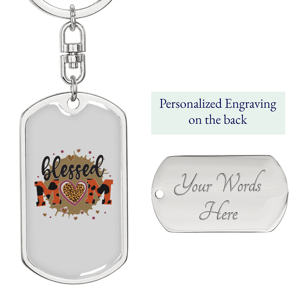 Blessed Mom Heart Keychain Stainless Steel or 18k Gold Dog Tag Keyring-Express Your Love Gifts