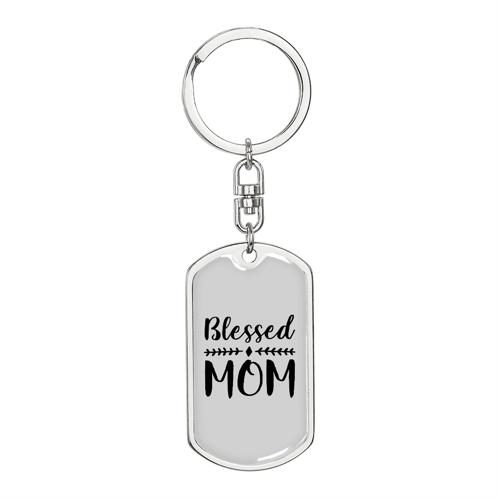 Blessed Mom Plain Keychain Stainless Steel or 18k Gold Dog Tag Keyring-Express Your Love Gifts