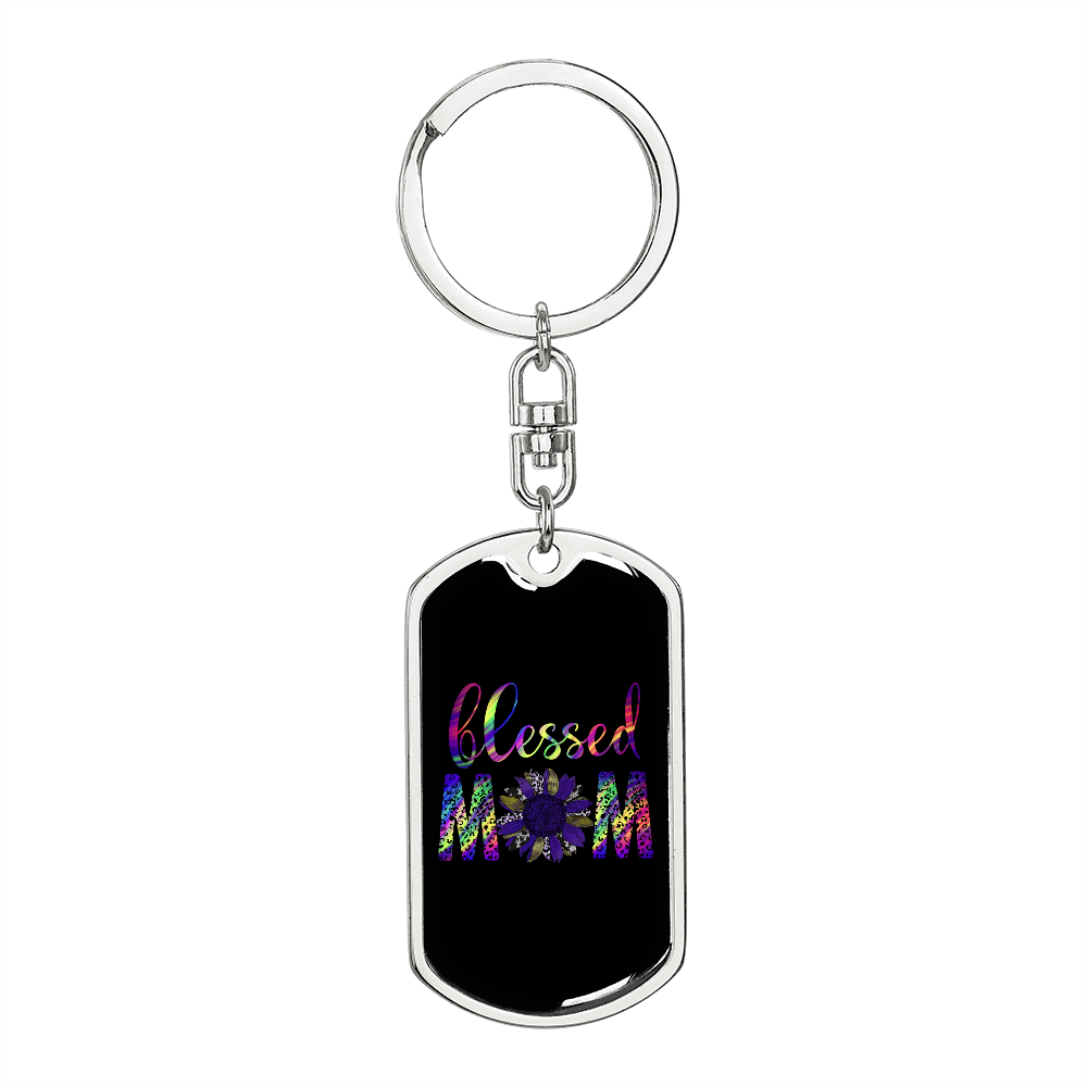 Blessed Mom Purple Keychain Stainless Steel or 18k Gold Dog Tag Keyring-Express Your Love Gifts