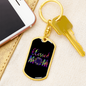 Blessed Mom Purple Keychain Stainless Steel or 18k Gold Dog Tag Keyring-Express Your Love Gifts