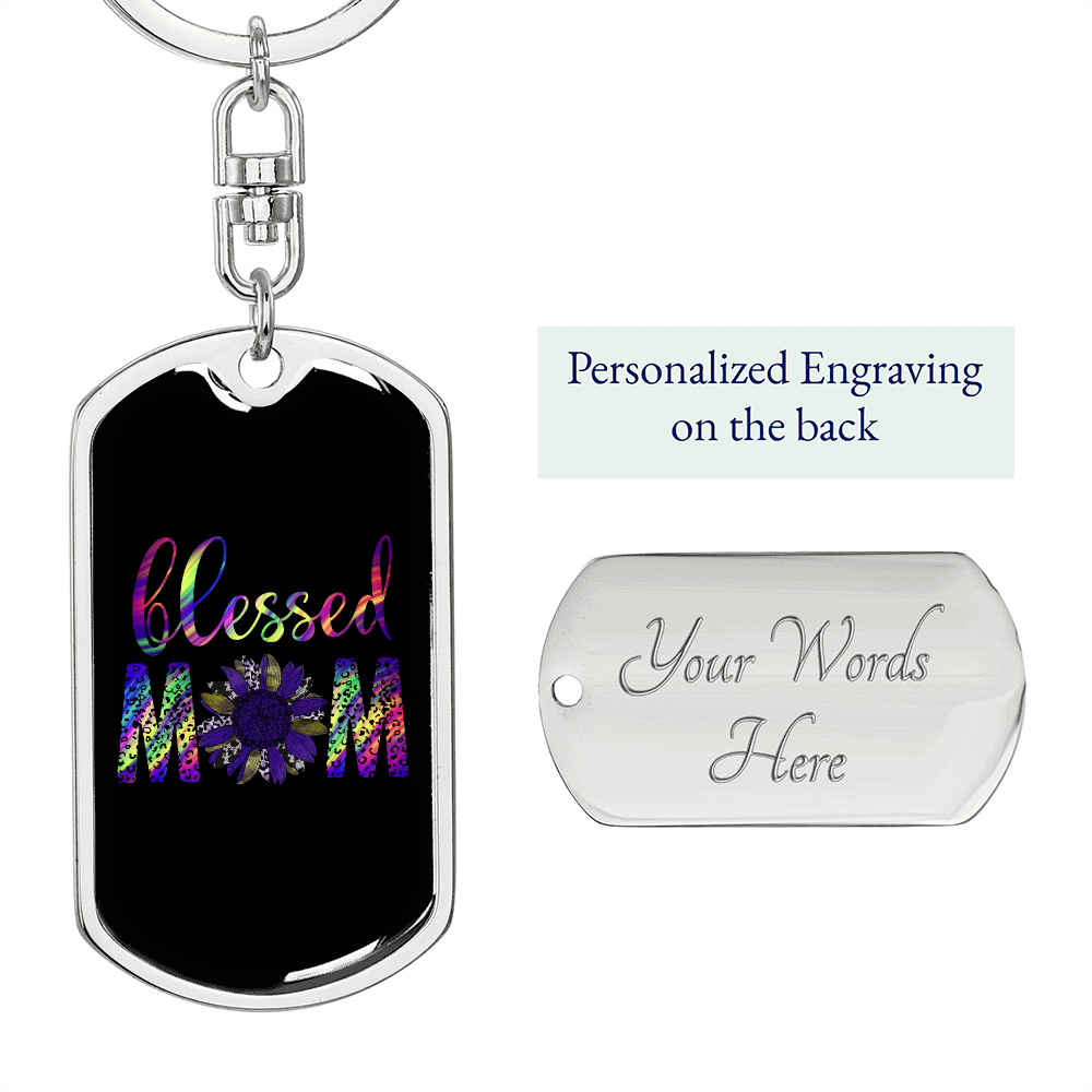 Blessed Mom Purple Keychain Stainless Steel or 18k Gold Dog Tag Keyring-Express Your Love Gifts