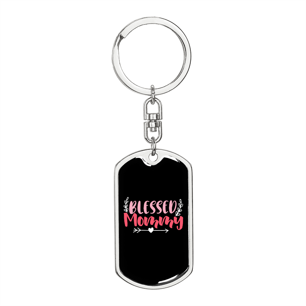 Blessed Mommy Colors Keychain Stainless Steel or 18k Gold Dog Tag Keyring-Express Your Love Gifts