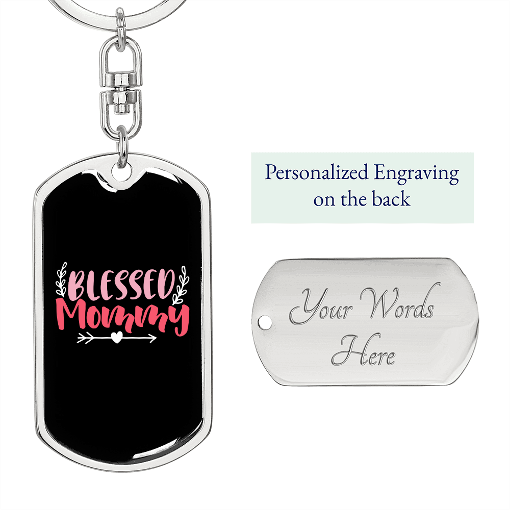 Blessed Mommy Colors Keychain Stainless Steel or 18k Gold Dog Tag Keyring-Express Your Love Gifts