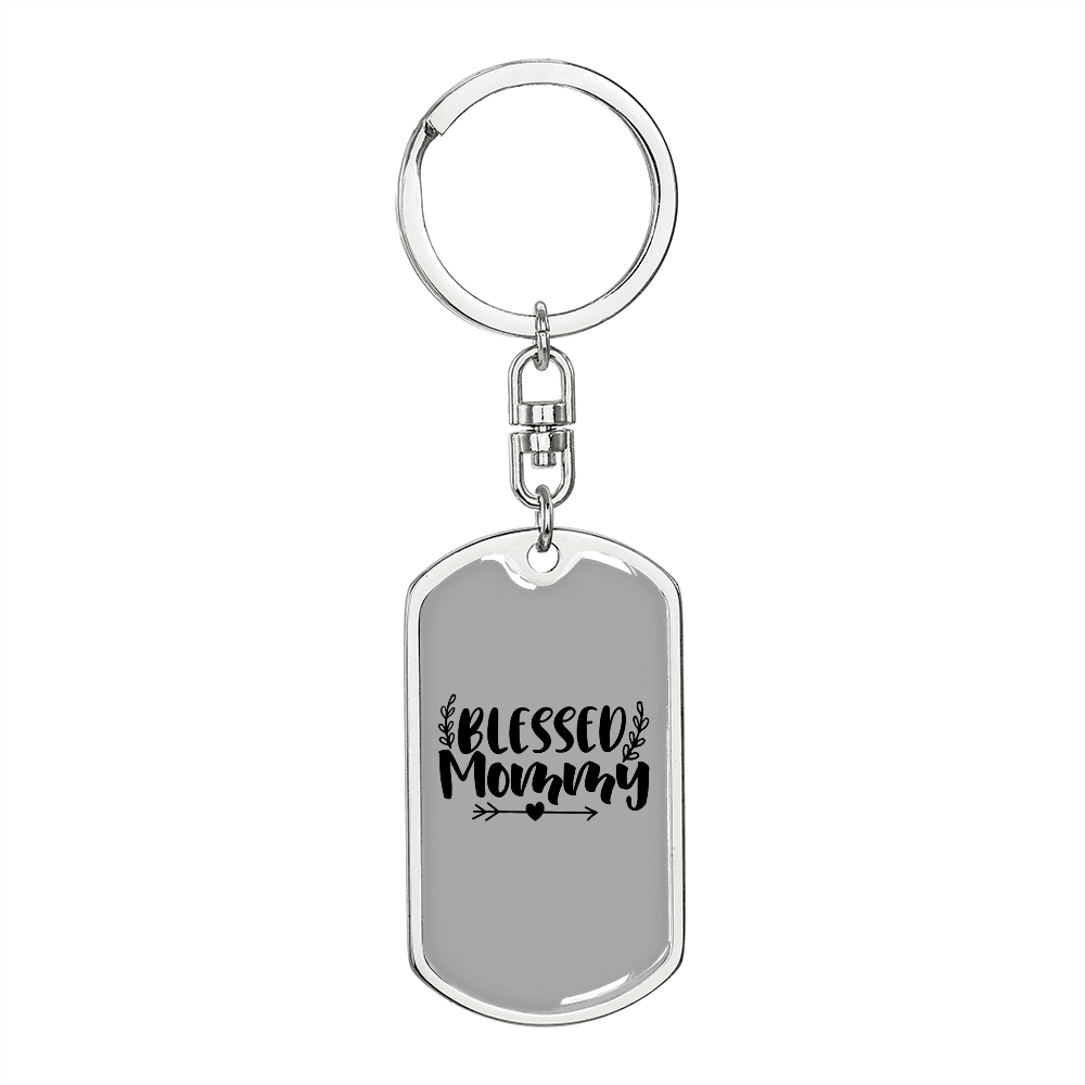 Blessed Mommy Keychain Stainless Steel or 18k Gold Dog Tag Keyring-Express Your Love Gifts