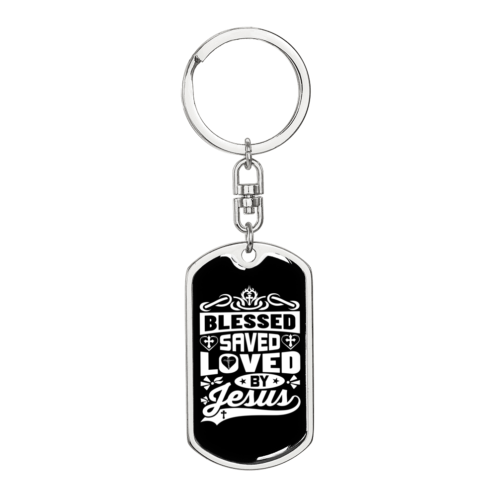Blessed Saved Loved Keychain Stainless Steel or 18k Gold Dog Tag Keyring-Express Your Love Gifts
