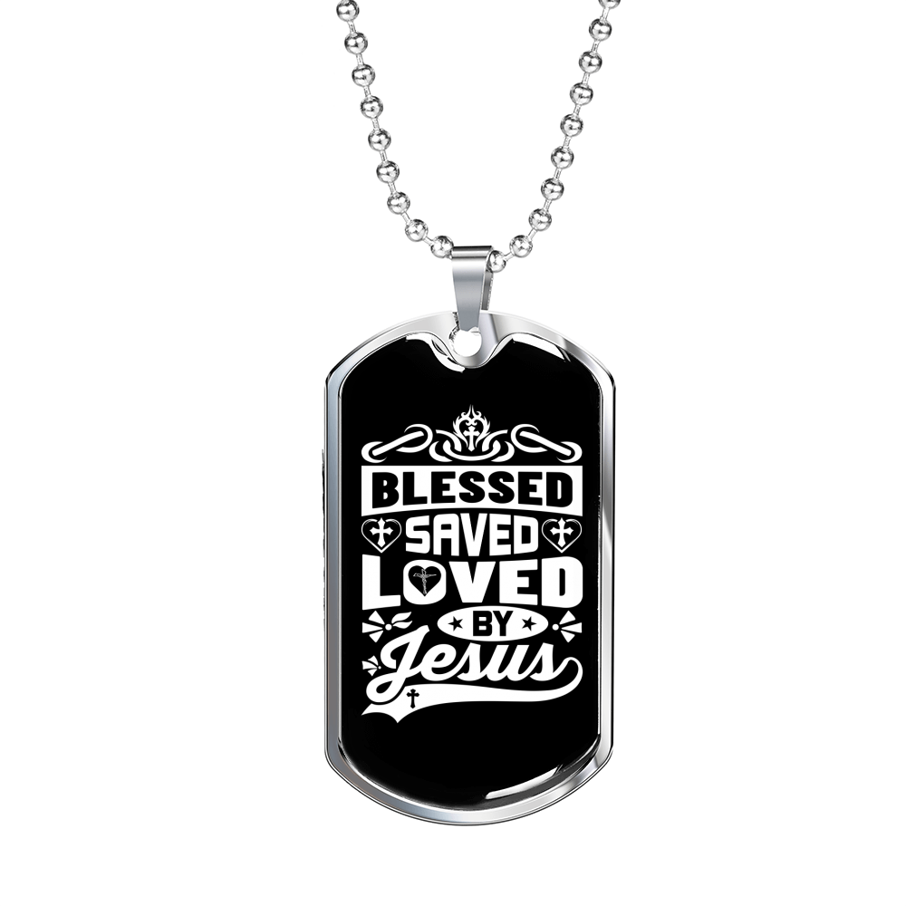 Blessed Saved Loved Necklace Stainless Steel or 18k Gold Dog Tag 24" Chain-Express Your Love Gifts