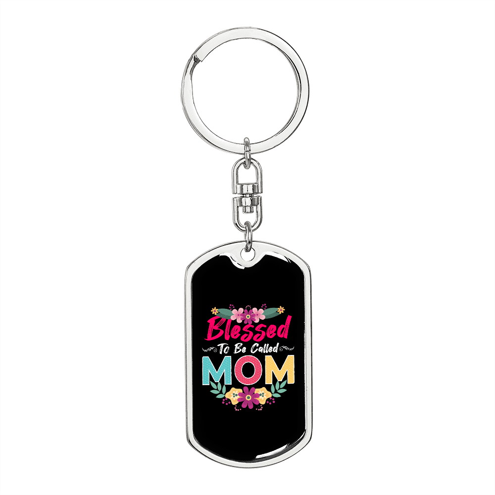 Blessed To Be Called Mom Pink Keychain Stainless Steel or 18k Gold Dog Tag Keyring-Express Your Love Gifts