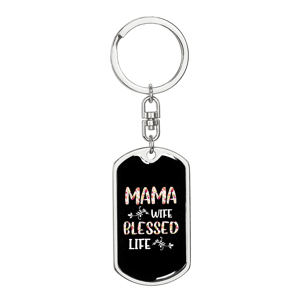 Blessed Wife Mama Mom Keychain Stainless Steel or 18k Gold Dog Tag Keyring-Express Your Love Gifts
